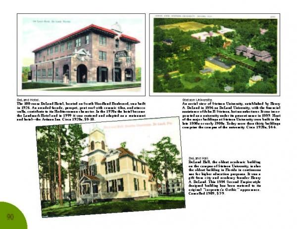 A collage for Schiffer Publishing, Ltd.'s "St. John's River": three vintage postcard-style images—brick hotel with red roof, aerial campus view by the St. Johns River, and a white academic hall—each with a brief caption.
