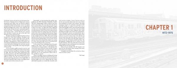 A spread from Born to Run by Schiffer Publishing, Ltd. shows INTRODUCTION in bold orange on the left page, and CHAPTER 1 with 1972-1975 and faded NYC subway graffiti on the right, spotlighting rare graffiti photos and New York City history.