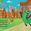 In "C Jumped over Three Pots and a Pan and Landed Smack in the Garbage Can!" by Schiffer Publishing, Ltd., a lively green C leaps with a rope as orange and peach A and N watch, all set amidst party décor outside Camp cabin.