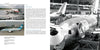 A page from Schiffer Publishing, Ltd.'s Boeing 737 book displays two color photos of 737s at airports (left), a black-and-white factory assembly photo (right), and descriptive Boeing 737 text.