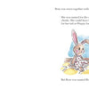 A page from "Unraveling Rose" by Schiffer Publishing, Ltd. shows a brown stuffed rabbit with long ears on a yellow cushion, named Rose, beside a pink heart and needle and thread illustration.
