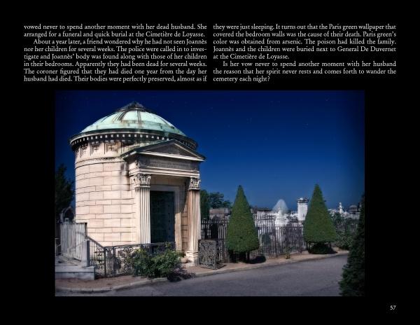 The Ghosts in the Cemetery II by Schiffer Publishing, Ltd. features an ornate stone mausoleum with columns at night, gravestones, trees, and a metal fence, with text displayed on the left side of the cemetery scene.