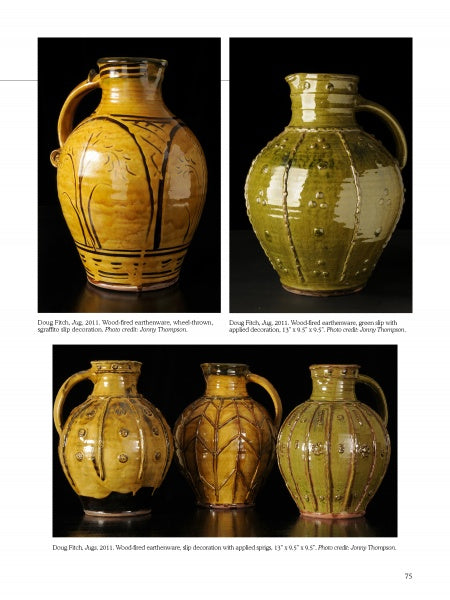 Four Wood-Fired Ceramics by Schiffer Publishing, Ltd. are displayed against a black background, each featuring unique earthy glazes and patterns that highlight skilled craftsmanship and diverse kiln techniques.