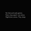 White text on a black background reads: In The Rat Tank by Schiffer Publishing, Ltd., rats stay apart and live alone. Nighttime comes and they sleep—a gentle haiku poetry moment for early readers ages 5-8.