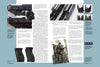A magazine page from Schiffer Publishing, Ltd. displays text, photos of Walther P.38 pistols, close-ups of serial numbers and grips, and a vintage image of a soldier with this World War II German pistol, arranged in blue-barred columns.