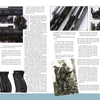 A magazine page from Schiffer Publishing, Ltd. displays text, photos of Walther P.38 pistols, close-ups of serial numbers and grips, and a vintage image of a soldier with this World War II German pistol, arranged in blue-barred columns.