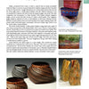 A magazine page features baskets crafted from "New and Different Materials for Weaving and Coiling" by Schiffer Publishing, Ltd., showcasing diverse textures. Captions credit the makers and materials used in each unique basket.