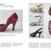 A two-page spread from "The Fashion Shoe" by Schiffer Publishing, Ltd. displays diagrams and photos of vintage women's footwear, with labels highlighting shoe parts and styles like pumps, sandals, and open-toe heels.