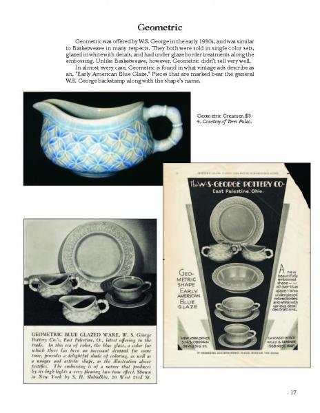 A page with text and images about Solid-Colored Dinnerware by Schiffer Publishing, Ltd., featuring collectible pieces such as creamer, cups, saucers, and a vintage black-and-white dishware ad.