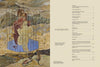 “Emerging from the Shadows, Vol. I” by Schiffer Publishing, Ltd.: A surreal painting of a nude red-haired woman in a birdcage set in a barren landscape, watched by a cat and dog; to the right, a book’s contents page references California art history.