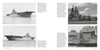 Four black-and-white photos of the WWII Essex class aircraft carrier USS Lexington (CV/CVA-16) by Schiffer Publishing, Ltd. show side and superstructure views across two pages, with text detailing its history and design.