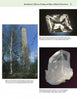 Images on a page from "The Collector's Guide to the Minerals of New York State" by Schiffer Publishing, Ltd. show a tall chimney in a clearing, a faceted feldspar gemstone, and a prismatic quartz crystal—classic mineral specimens.