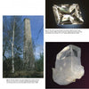 Images on a page from "The Collector's Guide to the Minerals of New York State" by Schiffer Publishing, Ltd. show a tall chimney in a clearing, a faceted feldspar gemstone, and a prismatic quartz crystal—classic mineral specimens.