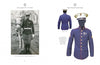 On the left, “China Horse Marine” by Schiffer Publishing, Ltd. shows a black-and-white photo of a Horse Marine in uniform with a horse; on the right, a blue Marine dress jacket with matching hat on a mannequin recalls Peiping's China Marines.