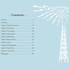 Table of contents page for "Amateur Radio Goes Camping & RVing" by Schiffer Publishing, Ltd., featuring a light blue background, a white illustrated ham radio tower on the right, and chapter titles with page numbers under "Contents" on the left.