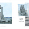 Three large Contemporary Sand Sculptures by Schiffer Publishing, Ltd. feature abstract, elongated human forms and expressive poses on beaches with people enjoying the background.