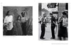 Two black-and-white photos from "Timeless" by Schiffer Publishing, Ltd.: left, a woman, girl, and police officer by a mural; right, officers engage with people near a CAFE sign—powerful scenes by Kamoinge Workshop Black photographers.
