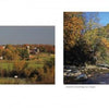 Vermont" by Schiffer Publishing, Ltd. features a rural village with scattered houses and barns amidst autumn trees, and a red covered bridge crossing a rocky stream surrounded by vibrant fall foliage in the scenic Green Mountain State.
