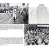 A vintage photo collage from Changing Jersey City by Schiffer Publishing, Ltd. shows a triumphant runner (top left), a marching band before an American flag (bottom right), and a historic Newark Avenue cityscape in the background.