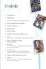 The table of contents for Tarot for the Fiction Writer by Schiffer Publishing, Ltd. features illustrated cards of fantasy women and mythological scenes, with sections like Preparing for the Journey and chapter titles listed alongside page numbers.