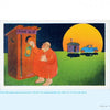 Featuring art from Schiffer Publishing, Ltd.'s "Camper & RV Humor," this cartoon shows a bald man in a red nightshirt with a lantern by an outhouse labeled “THIS IS IT,” an old car, small house, and big yellow moon—capturing quirky camping spirit.