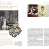 A magazine spread titled "Beyond Fabergé" by Schiffer Publishing, Ltd. features Friedrich Köchli, Russian Grand Dukes, historical portraits, royals in a lavish room, and Romanov treasures like jeweled lockets with miniatures.