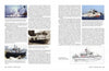 Two pages from "American Fireboats" by Schiffer Publishing, Ltd. feature text about the Coast Guard, four black-and-white and color photos of fire and rescue boats, and a technical drawing of a marine firefighting vessel in the lower right corner.