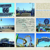 A vibrant collage from "Pier Pressure: California Piers from San Diego to San Francisco" by Schiffer Publishing, Ltd., featuring Santa Monica icons like the Route 66 sign, Pacific Park rides, beach views, and the famous Yacht Harbor sign.