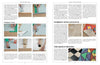 A spread from "Floor Cloths, Quilts, and Pages" by Schiffer Publishing, Ltd. features step-by-step canvas enlargement photos, linoleum tips, tool demonstrations, and colorful geometric art with painted floor cloths for home decor inspiration.