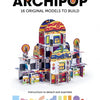 Cover of "ArchiPop" by Schiffer Publishing, Ltd., featuring a colorful geometric paper structure made from interlocking pieces with abstract patterns. Creative architecture model kit details and icons appear below the artwork.