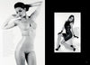 Two black and white photos from "Objects of Desire" by Schiffer Publishing, Ltd.: left, a woman models transparent latex gloves and lingerie; right, another showcases a black latex dress while seated on a modern white chair.