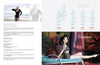 A two-page Kittens and Kulture spread from Schiffer Publishing, Ltd. features a vintage model in black swimsuits—standing on the beach and lounging poolside. The right page shows "Contents" over the poolside photo, plus decades and numbers.