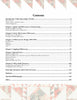 A table of contents page from "Pennsylvania Patchwork Pillowcases & Other Small Treasures" by Schiffer Publishing, Ltd., listing chapters on antique textiles, quilts, 19th-century fabrics, and more, with page numbers and a patchwork border.