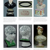 A page from Staffordshire Figures 1780 to 1840, Volume 4 by Schiffer Publishing, Ltd. shows eight images, like enamel-painted figures, a phrenology head, and a porcelain bust, each with captions by Myrna Schkolne.