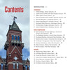 A red brick clock tower rises under a blue sky beside a table of contents for Notorious New England by Schiffer Publishing, Ltd.—a guide to sinister sites in Vermont, New Hampshire, and Maine for haunted New England and dark tourism fans.