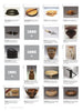 A grid of 20 images from "Turning to Art in Wood" by Schiffer Publishing, Ltd. displays unique wood objects and furniture labeled with artists’ names and dates; some squares show gray boxes with years 1989, 1990, or 1991 in bold white text.
