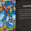 Uptown & Downtown by Schiffer Publishing, Ltd. features a cartoon character in blue and yellow over subway maps on the left, blending into graffiti art, with a dark background and white PREFACE text plus an intro paragraph on the right.