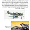 A magazine page shows a green Bell P-39 model airplane built with Monogram Models by Schiffer Publishing, Ltd., with a white star, plus an illustration of Tom Morgan’s P-40 over military vehicles and soldiers in a desert scene.
