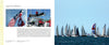 A two-page spread from Celebrating Cape Cod & the Islands by Schiffer Publishing, Ltd. shows sailboats racing under a blue sky and people on a dock with flags, alongside text about Cape Cod festivals and Figawi Race Weekend.