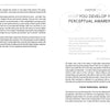 A book page from "Perceptual Hypnosis" by Schiffer Publishing, Ltd. features CHAPTER ONE: HOW YOU DEVELOP YOUR PERCEPTUAL AWARENESS, a poem by Dr. Christopher Woodard, and text on perceptual awareness, psycho-hypnotherapy, and worldview.