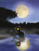 A shadowy monster with glowing eyes and sharp teeth emerges from a misty lake under the full moon—perfect for spooky tales. Featured on the cover of "They're Coming!" by Schiffer Publishing, Ltd., this scene oozes eerie atmosphere.