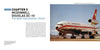 A chapter title page in "McDonnell Douglas DC-10/MD-11" by Schiffer Publishing, Ltd. shows text on the left about the DC-10's legacy and a right-side photo of a Swissair DC-10 taxiing before mountains and a blue sky.