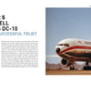 A chapter title page in "McDonnell Douglas DC-10/MD-11" by Schiffer Publishing, Ltd. shows text on the left about the DC-10's legacy and a right-side photo of a Swissair DC-10 taxiing before mountains and a blue sky.