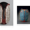 A book spread from "Inspired by Insects" by Schiffer Publishing, Ltd. features a white and red beaded mask, a portrait of Elizabeth Whyte Schulze, and two vibrant beaded art pieces on the opposite page.