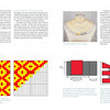 A book spread from "3-D Hand Loom Weaving" by Schiffer Publishing, Ltd. displays bead weaving instructions: the left page shows text, a yellow-red pattern with grid chart; the right page features a beaded necklace photo and handweaving technique diagrams.