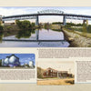 Greetings from Brooklyn by Schiffer Publishing, Ltd. features a large blue steel bridge over a river, with trees, rocks, and grass nearby, plus insets of industrial tanks, brick buildings, and historic Brooklyn district streetscapes.