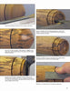 Step-by-step woodworking instructions with five photos from "Turning Boxes with Friction-Fitted Lids" by Schiffer Publishing, Ltd., showing how to turn, sand, scrape, shape, and accurately measure wooden pieces for creating friction-fitted lidded boxes.