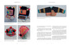 A book spread from "Hmong Story Cloths" by Schiffer Publishing, Ltd. shows vibrant embroidered hats, a baby carrier, and a jacket with captions detailing their importance in Laos textile traditions and Hmong culture.
