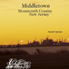 Book cover for Middletown by Schiffer Publishing, Ltd., designed with an industrial landscape silhouette at sunset—yellow sky and calm water reflecting the area's historical development in Monmouth County, New Jersey.