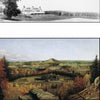Top: A black-and-white photo of a grand house in Monmouth County, NJ. Bottom: A vivid autumn landscape painting with hills and buildings. From "Middletown" by Schiffer Publishing, Ltd.